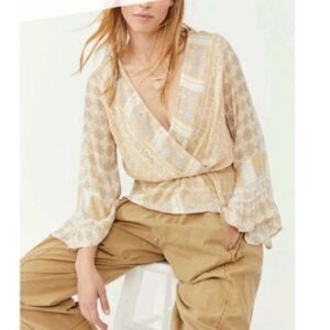 Free People Gold and Cream Women's Top
